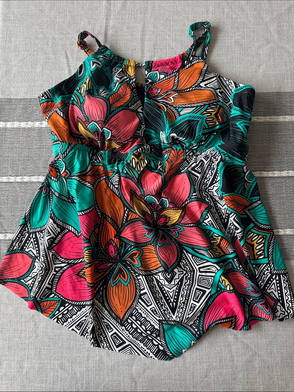 Floral Swim tankini top in Pink, Teal & Orange